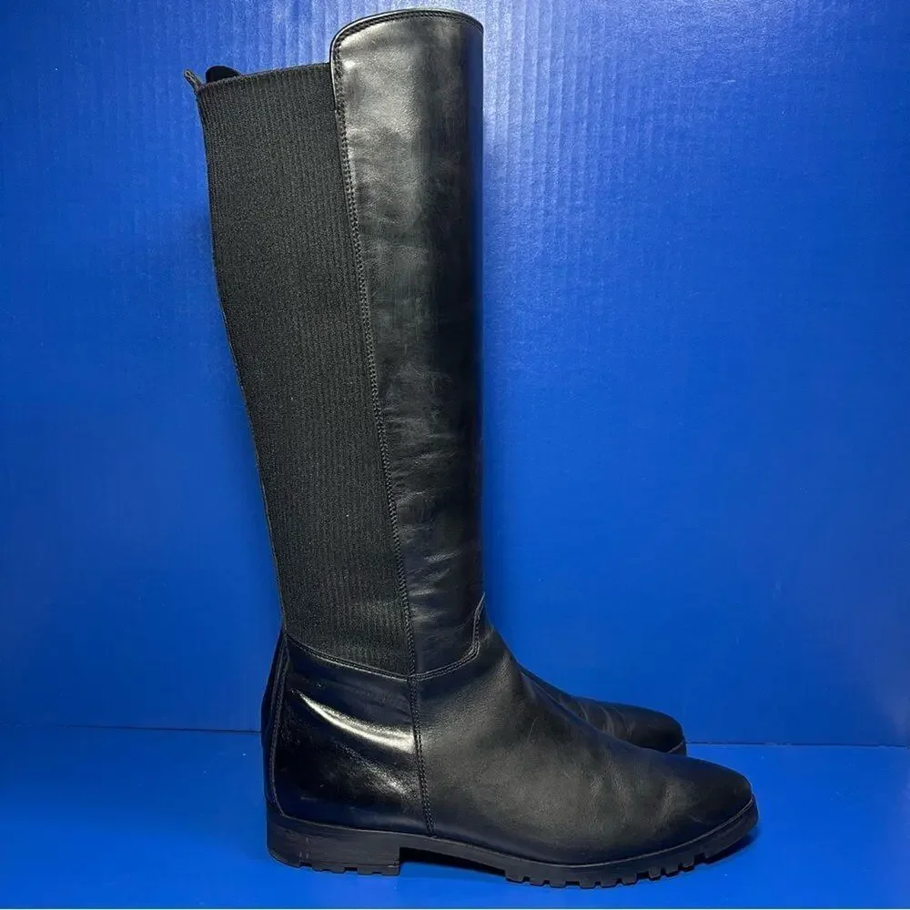Paul Green‎ Vario 31427 Leather Knee High Boots Black Point Toe Womens 5.5